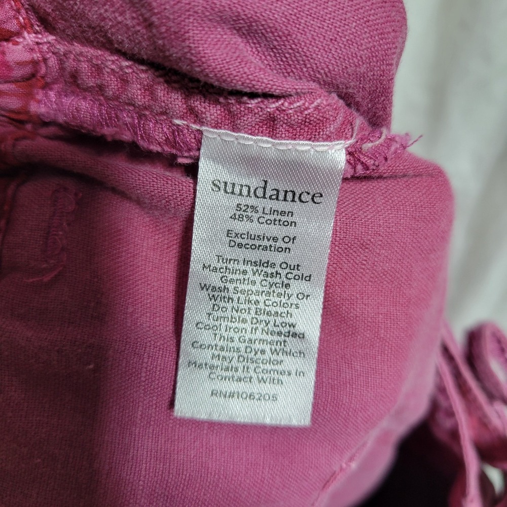 Sundance Pants Women's 12 Pink Linen Blend Floral Embroidered Cottage Bohemian - Picture 5 of 6